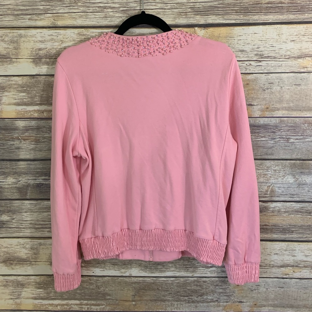 Bloomingdale’s petite medium pink zip up sweater - Picture 3 of 7